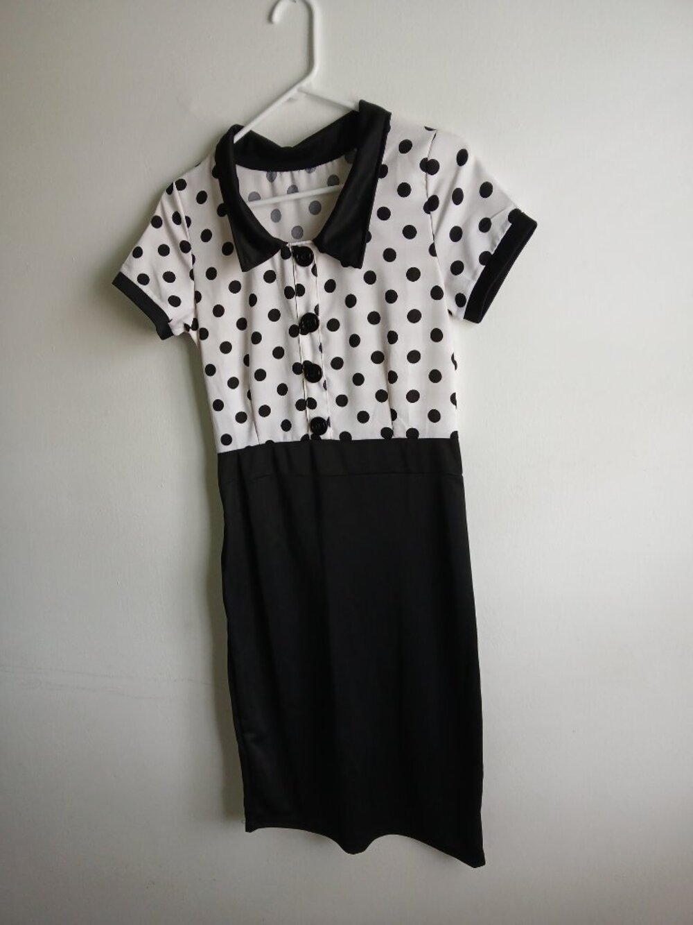 No Label - Brand White and Black dotted Elegant Dress, collar neck Medium